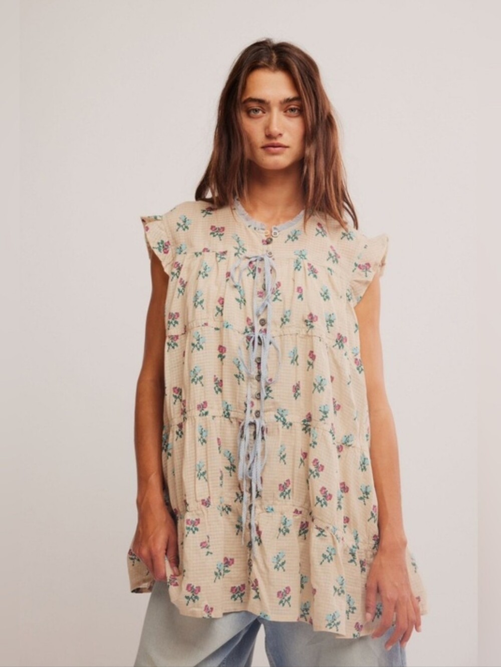 Free People Sundown Mini Dress L NWT Ivory Combo Floral Boho Convertible Piece - Picture 6 of 9